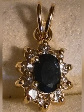Beautiful Gold Over Sterling 925 Designer Sapphire & Cz Pendant Signed